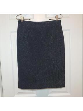 J. Crew Black Gold Metallic Wool Blend Pencil Skirt Sz 0 No.2
